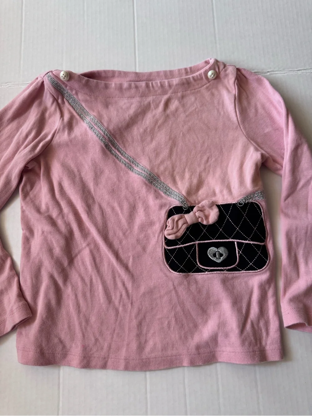 Gymboree Pink Long Sleeve Top with Purse Appliqué